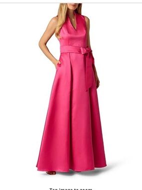 Aidan Mattox Sleeveless Satin V-Neck Maxi Dress in Cranberry Red